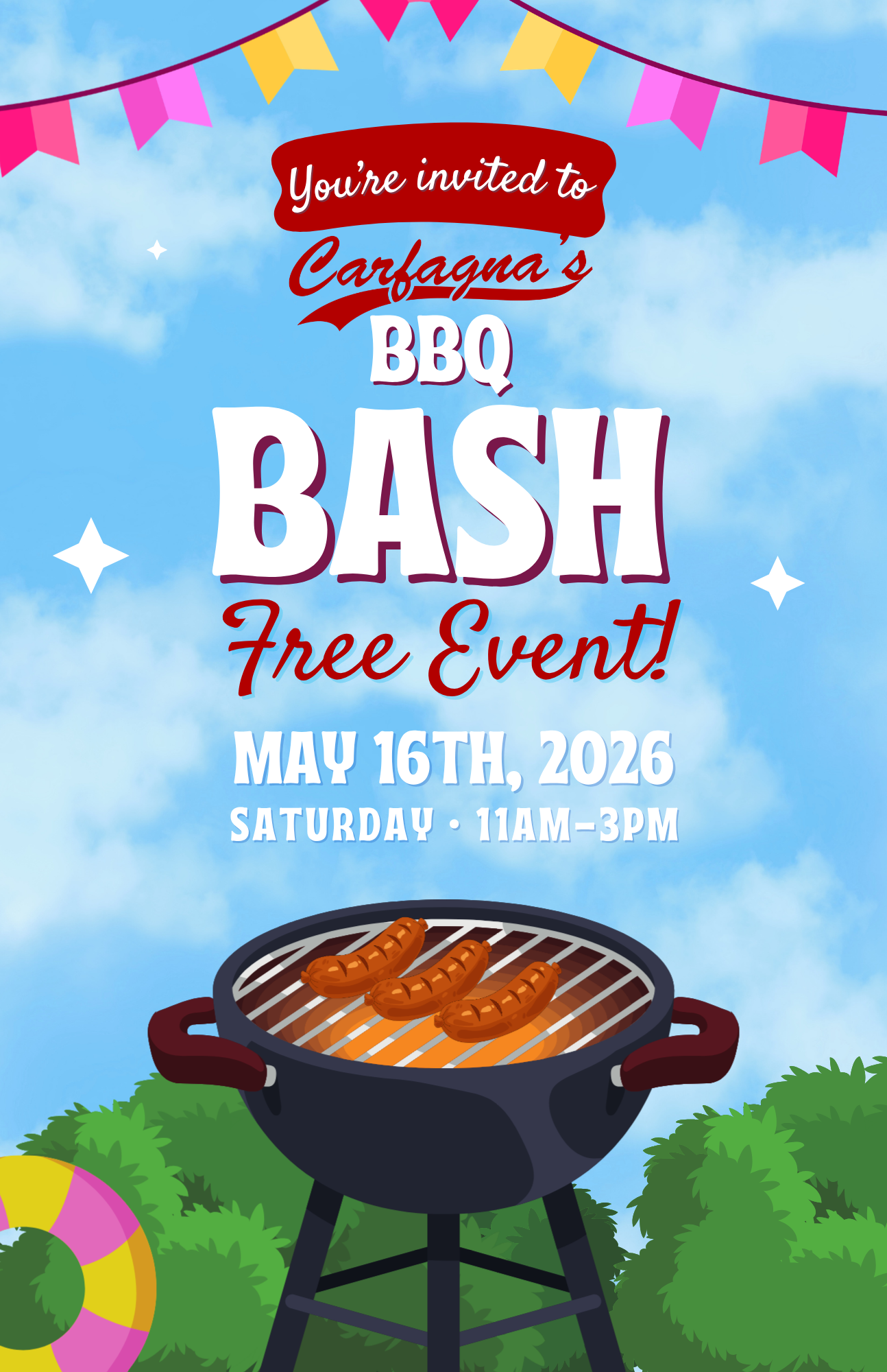 Green And Blue Playful Summer BBQ Bash Grill Party Invitation